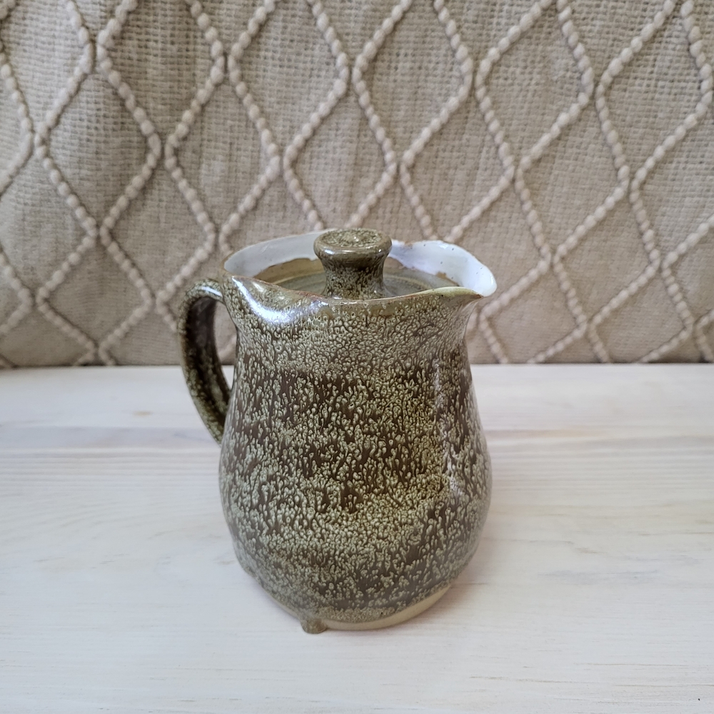 Rustic Brown Ceramic Pitcher With Lid Perfect For Storing Cream Holds 2 Cups